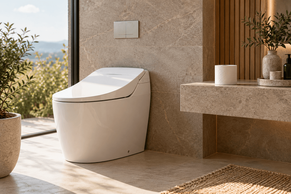 Modern smart toilet in a contemporary Australian bathroom