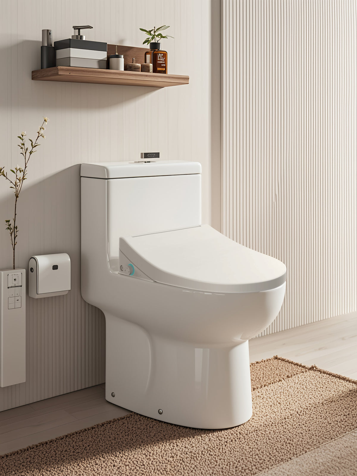 OSHONIC Oasis smart bidet seat, certified model TB-381DF — bathroom setting